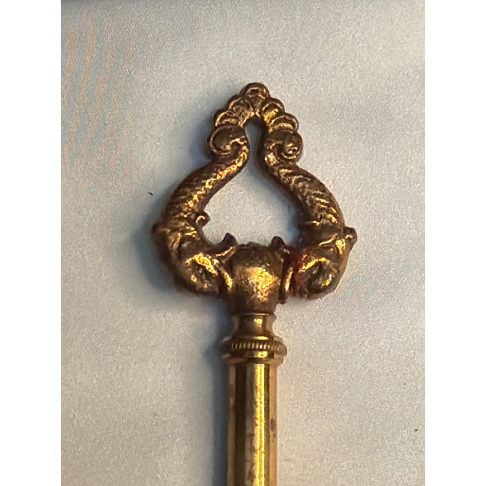 Antique Phonograph Skeleton Cabinet Key Double Brass Dolphin Serpent 3 Inch - Picture 3 of 4